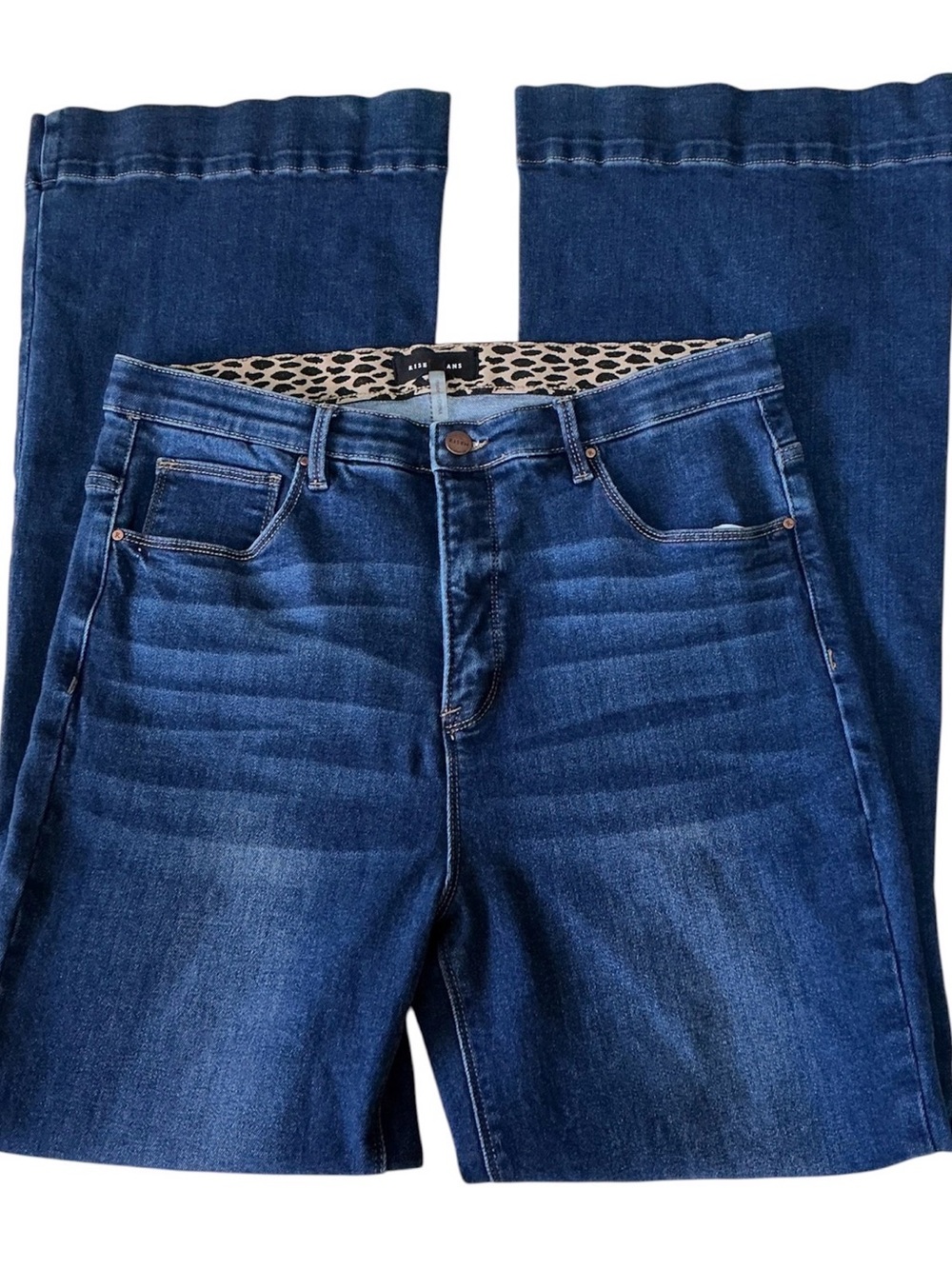 Risen Los Angeles Dark Blue Flare Jeans leopard  elastic Weist band 1X